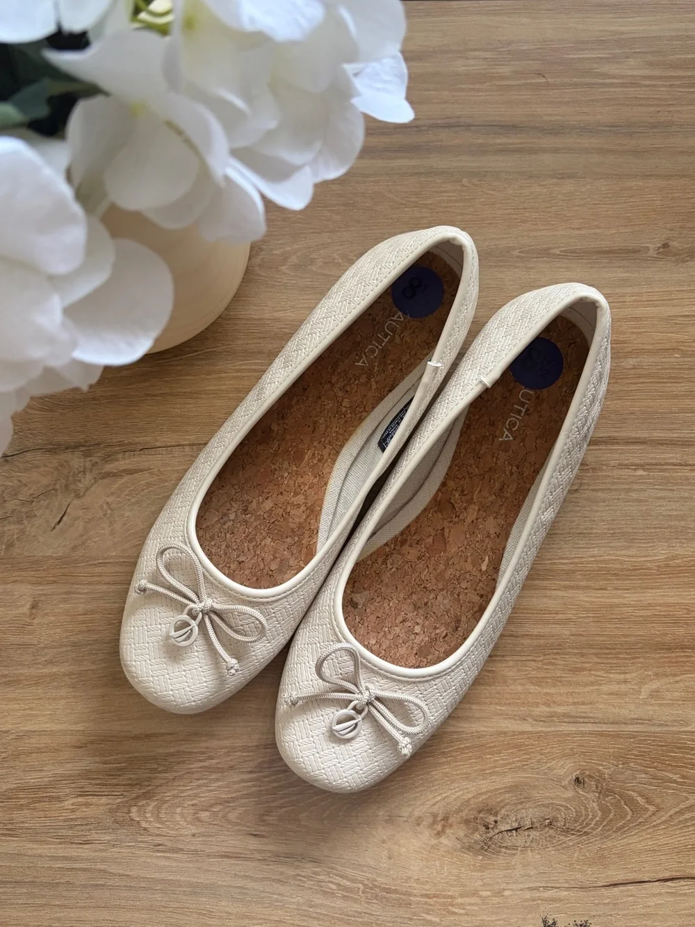 Nautica Ivory Textured Ballet Flats